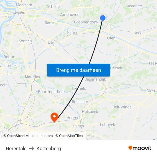 Herentals to Kortenberg map