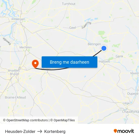 Heusden-Zolder to Kortenberg map