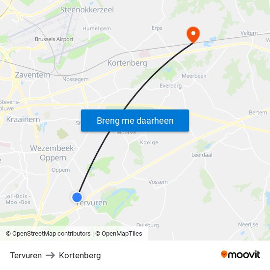 Tervuren to Kortenberg map