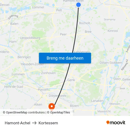 Hamont-Achel to Kortessem map