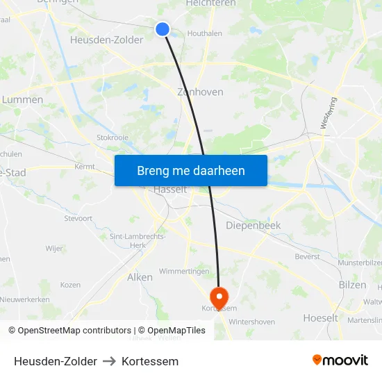 Heusden-Zolder to Kortessem map