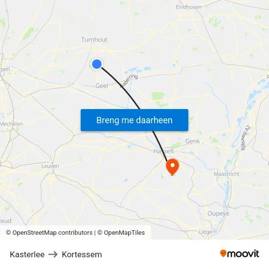 Kasterlee to Kortessem map