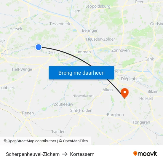 Scherpenheuvel-Zichem to Kortessem map