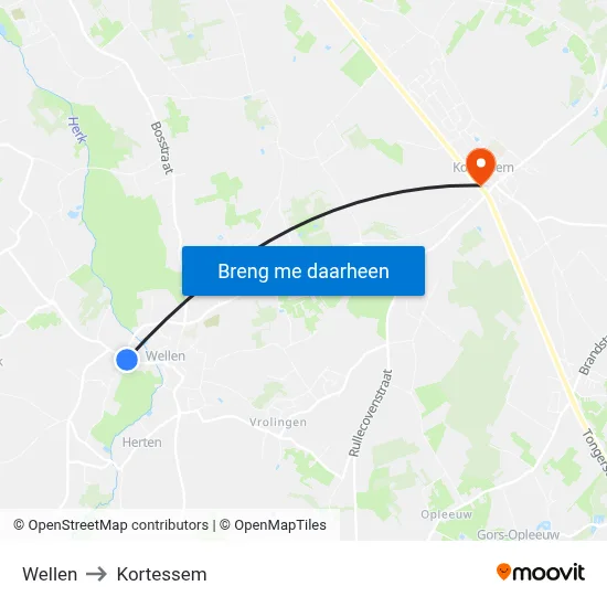 Wellen to Kortessem map