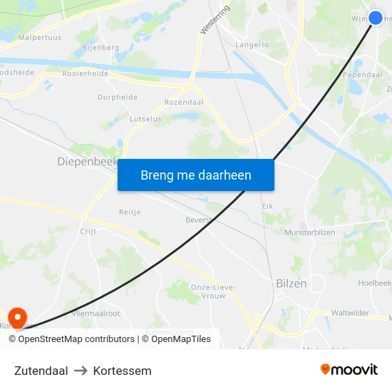 Zutendaal to Kortessem map