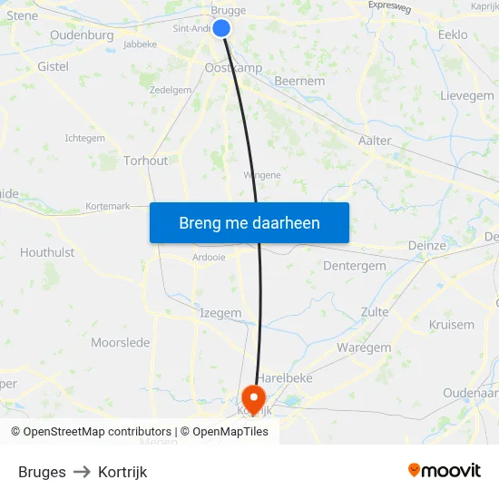 Bruges to Kortrijk map