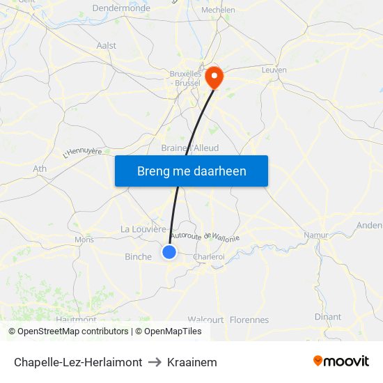 Chapelle-Lez-Herlaimont to Kraainem map