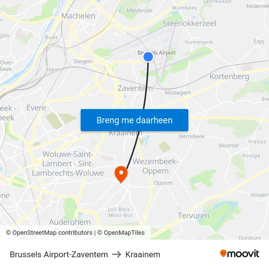 Brussels Airport-Zaventem to Kraainem map
