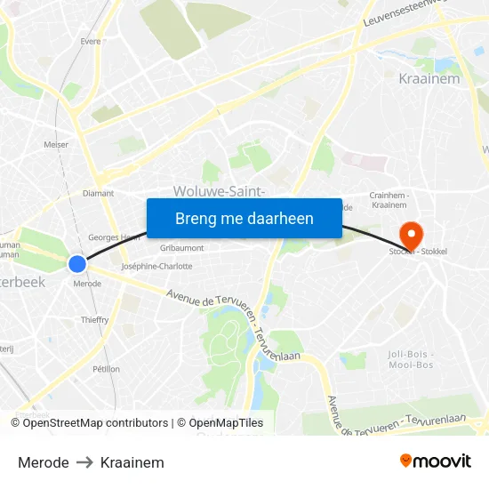 Merode to Kraainem map