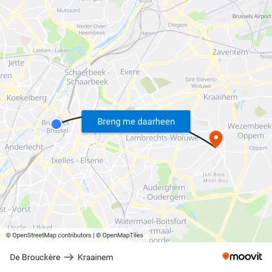 De Brouckère to Kraainem map