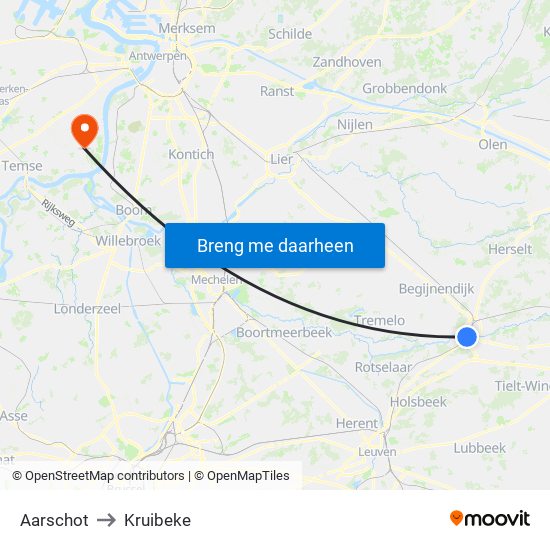 Aarschot to Kruibeke map