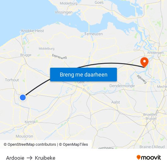 Ardooie to Kruibeke map