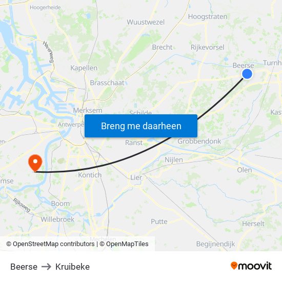 Beerse to Kruibeke map