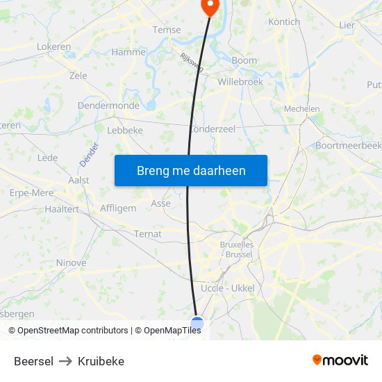 Beersel to Kruibeke map