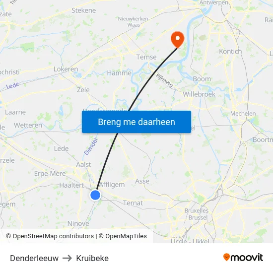 Denderleeuw to Kruibeke map