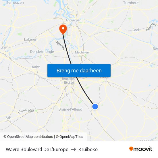 Wavre Boulevard De L'Europe to Kruibeke map