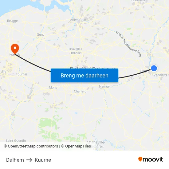 Dalhem to Kuurne map