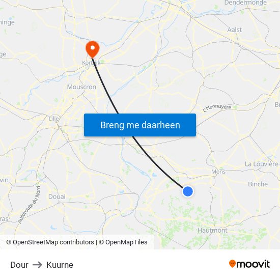 Dour to Kuurne map