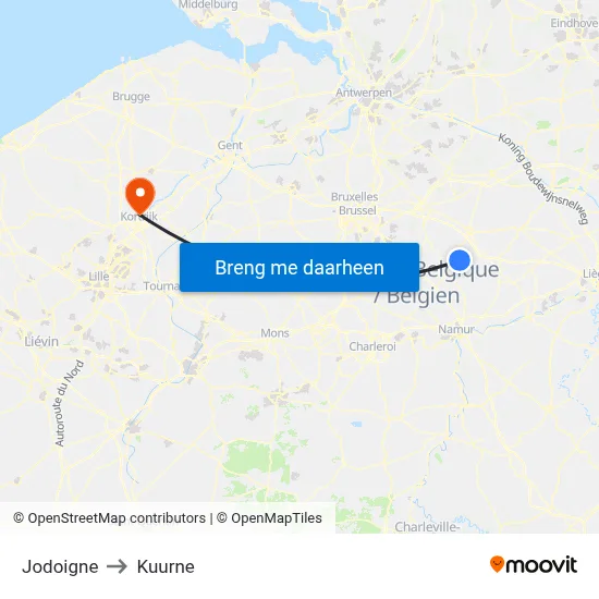 Jodoigne to Kuurne map