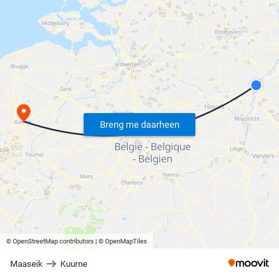Maaseik to Kuurne map