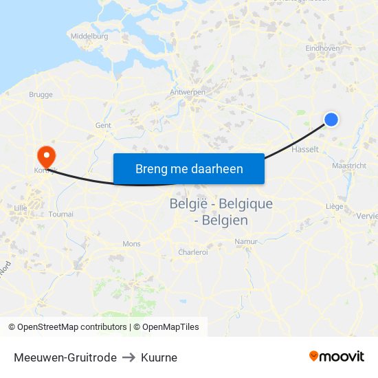 Meeuwen-Gruitrode to Kuurne map