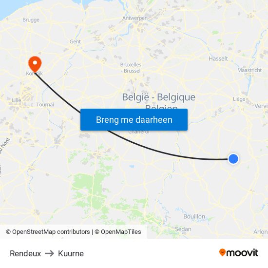 Rendeux to Kuurne map