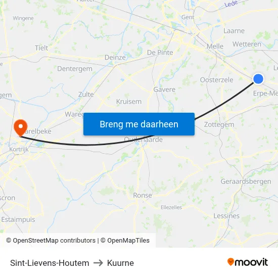 Sint-Lievens-Houtem to Kuurne map