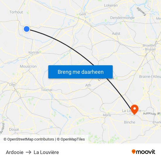 Ardooie to La Louvière map