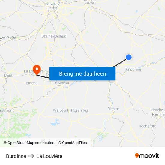 Burdinne to La Louvière map
