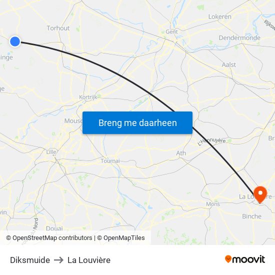 Diksmuide to La Louvière map