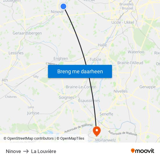 Ninove to La Louvière map