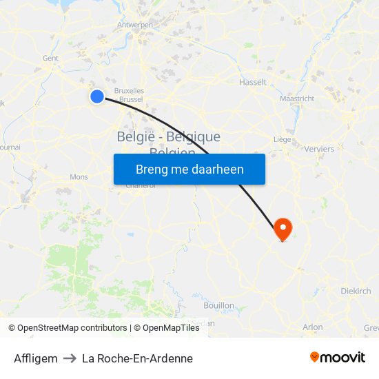 Affligem to La Roche-En-Ardenne map