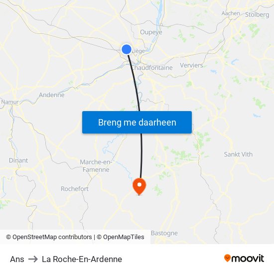 Ans to La Roche-En-Ardenne map