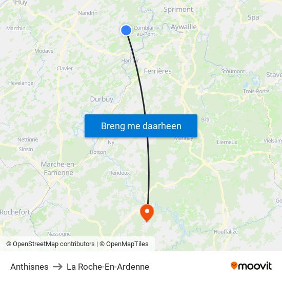 Anthisnes to La Roche-En-Ardenne map