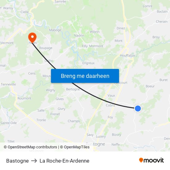 Bastogne to La Roche-En-Ardenne map