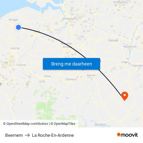Beernem to La Roche-En-Ardenne map