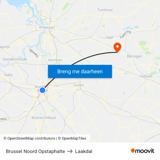 Brussel Noord Opstaphalte to Laakdal map