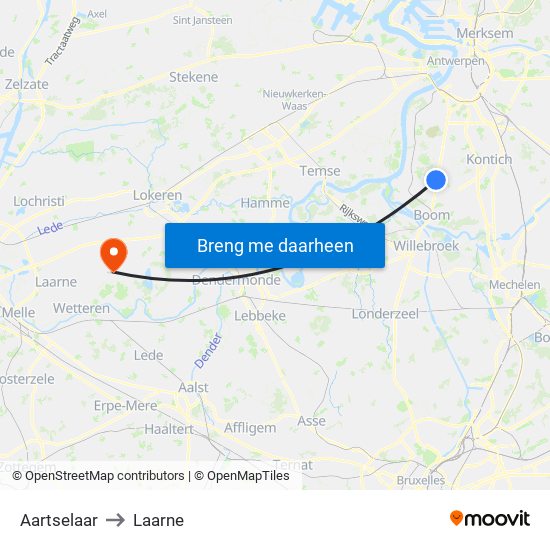 Aartselaar to Laarne map