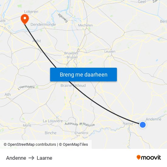 Andenne to Laarne map