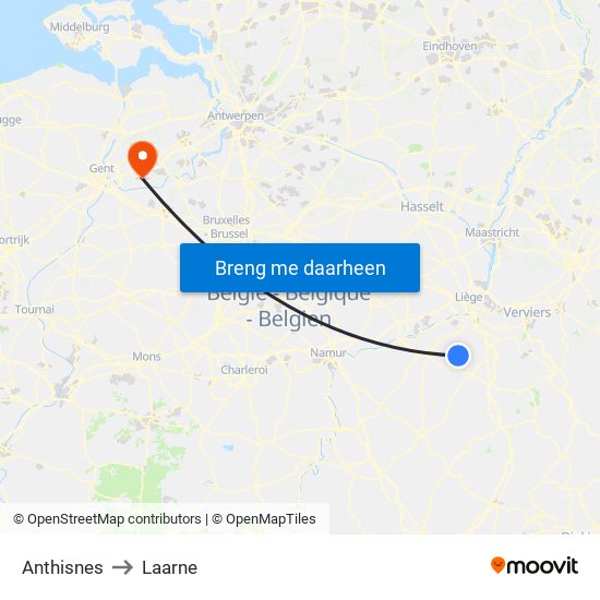 Anthisnes to Laarne map