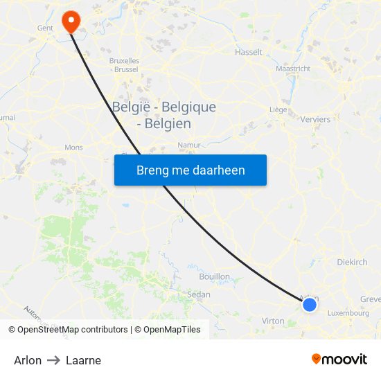 Arlon to Laarne map