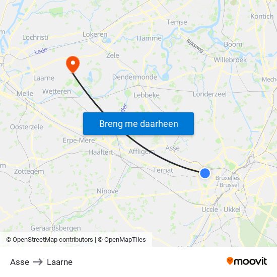 Asse to Laarne map
