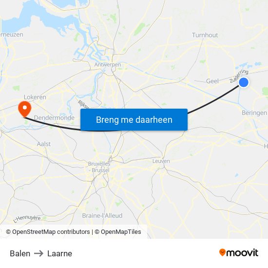 Balen to Laarne map