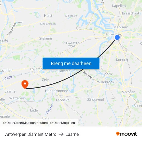 Antwerpen Diamant Metro to Laarne map