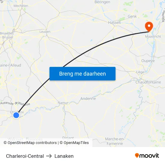 Charleroi-Central to Lanaken map