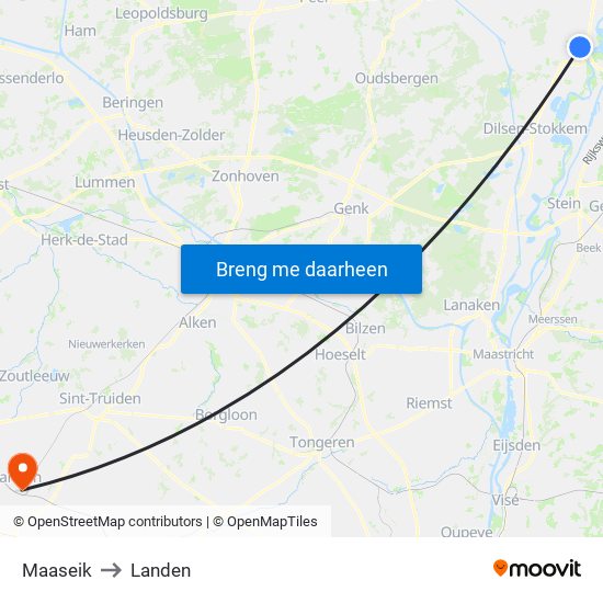 Maaseik to Landen map