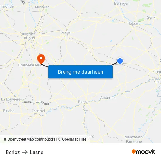 Berloz to Lasne map