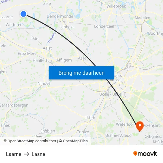 Laarne to Lasne map