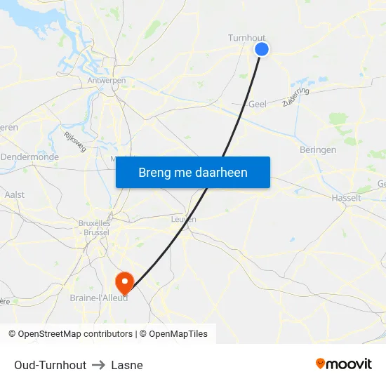 Oud-Turnhout to Lasne map