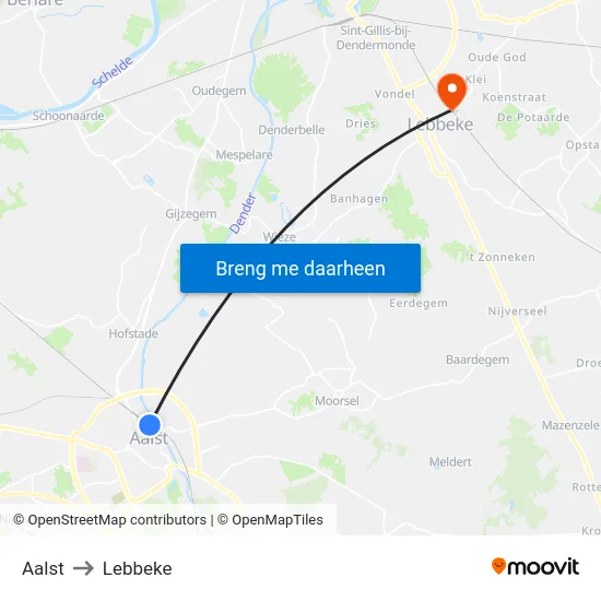 Aalst to Lebbeke map